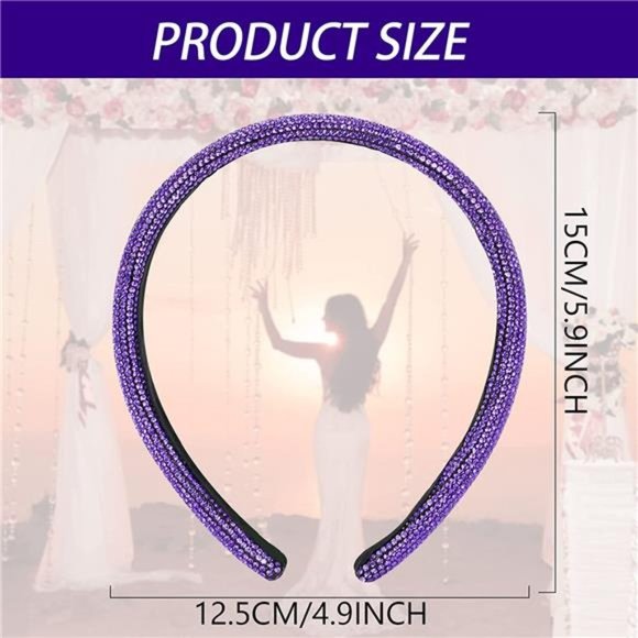 Vin Beauty Rhinestone Headband Glitter Non-Slip Wide Headband Hair Band Purple main image 6